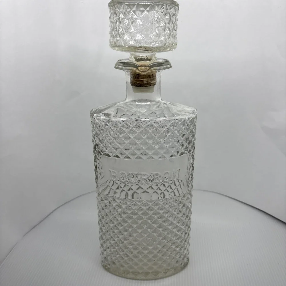 Vintage Anchor Hocking Bourbon Decanter Glass Diamond Cut 1969 Barware Accessory